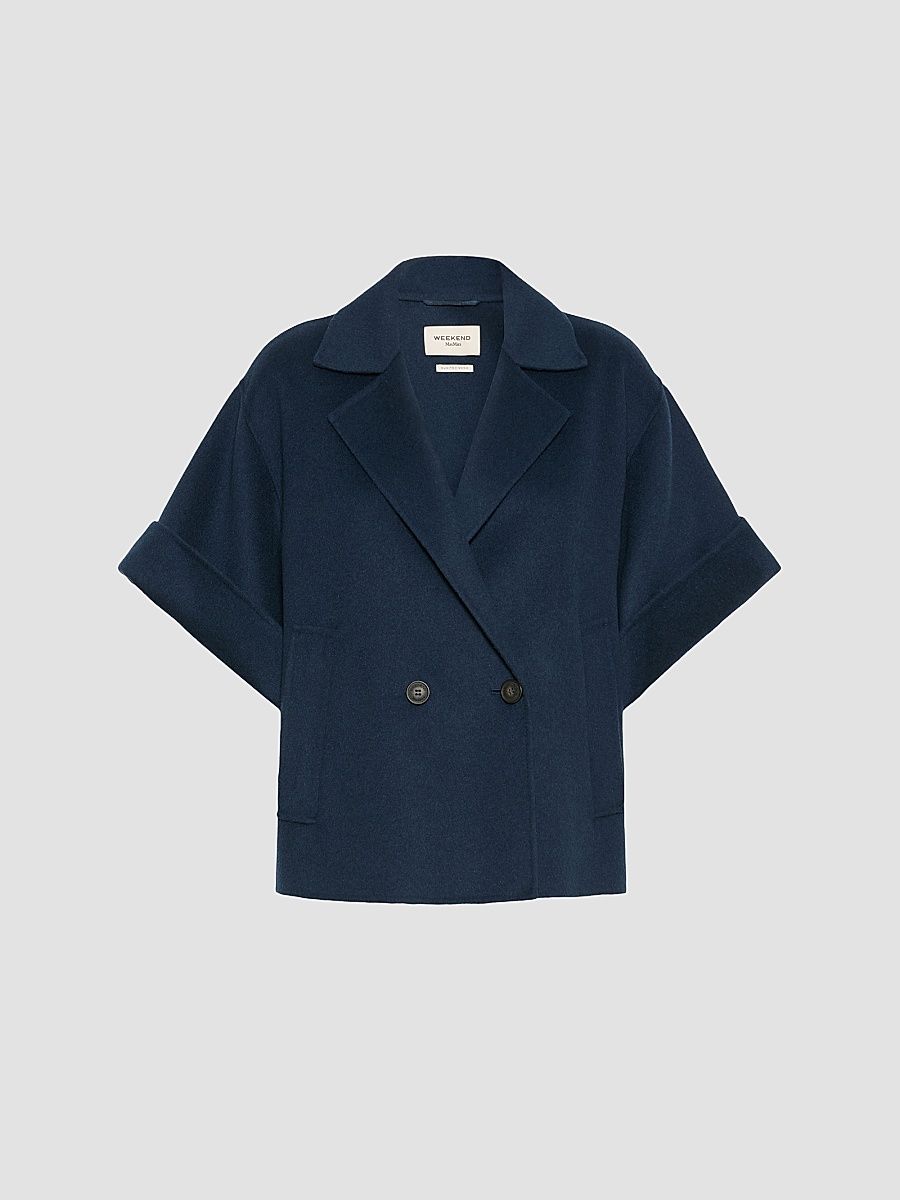 Women's Short Wool Broadcloth Coat - Navy - Size 12