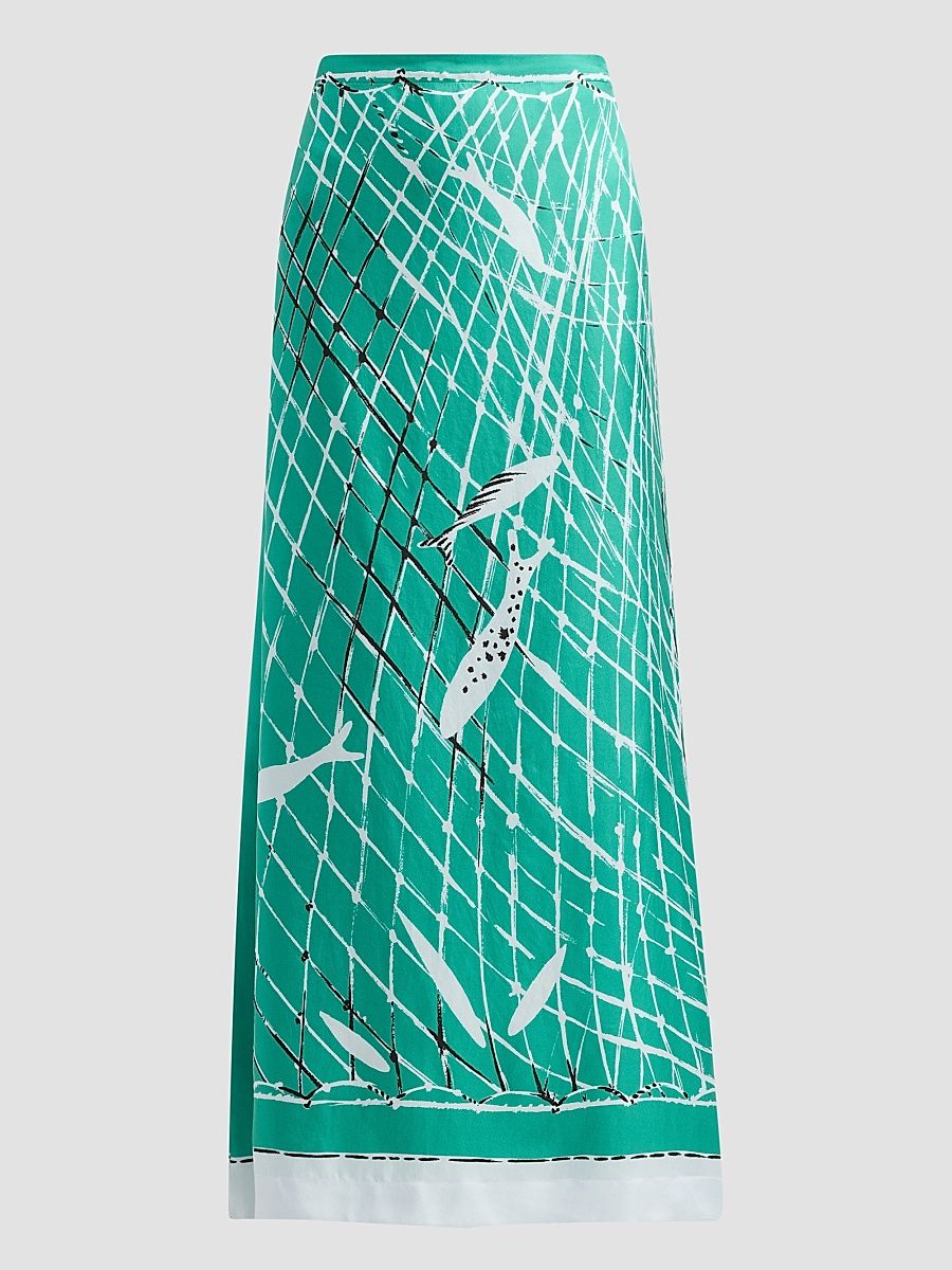 Women's Linnie Silk A-Line Midi Skirt - Turf Fishnet - Size 12