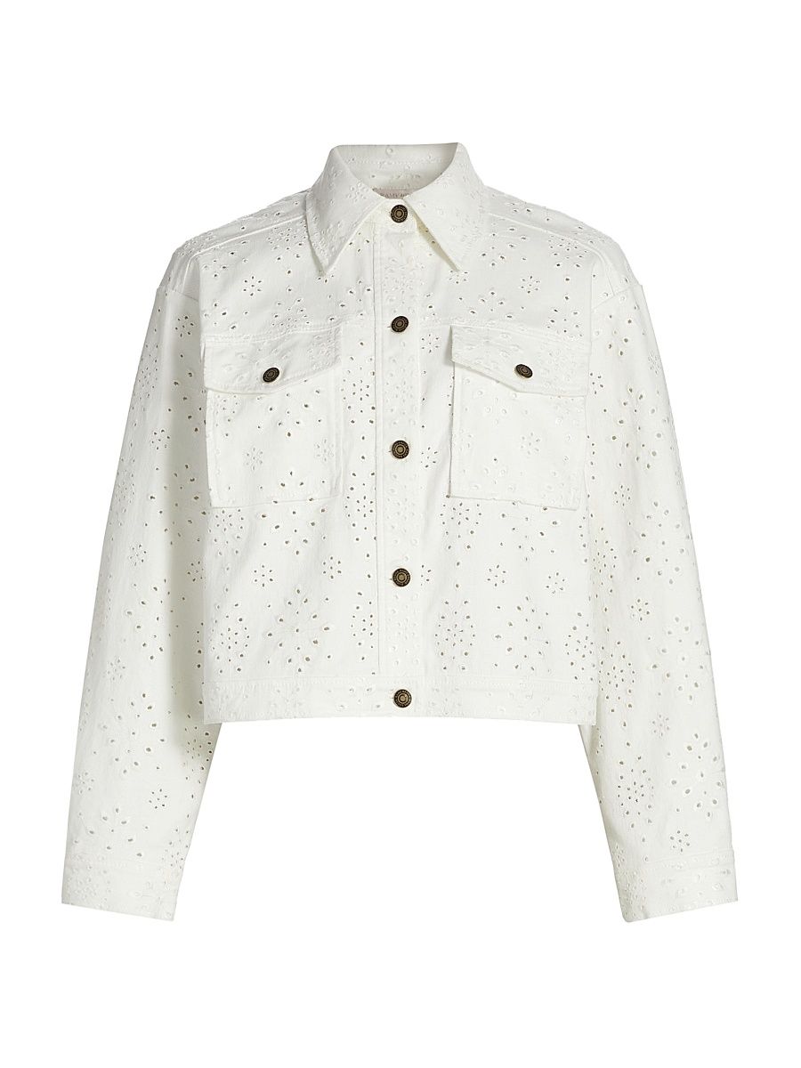 Women's Martha Broderie Anglaise Button-Down Jacket - White Eyelet - Size XL