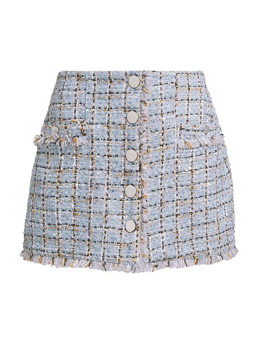 Women's Ariel Button-Front Tweed Miniskirt - Soft Blue Multi - Size 10