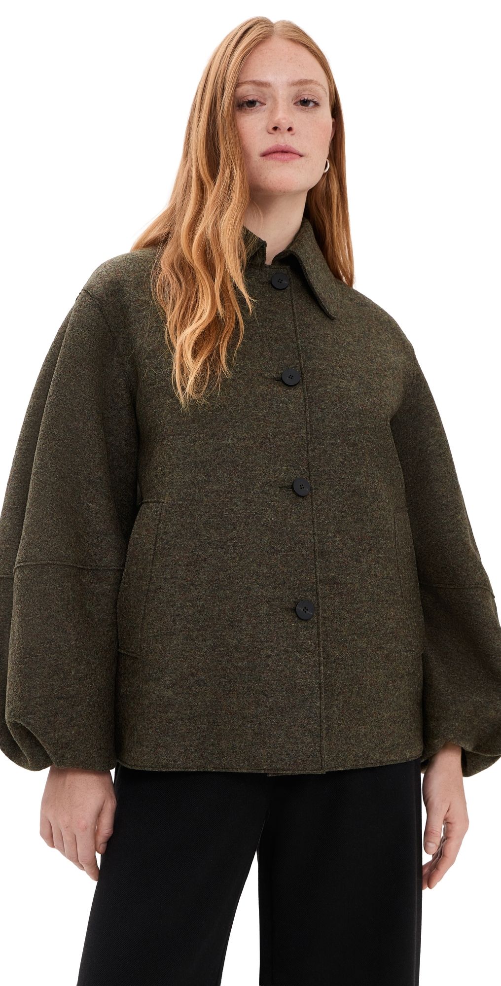 Harris Wharf London Puff Sleeves Pressed Wool Jacket Brown Green 44