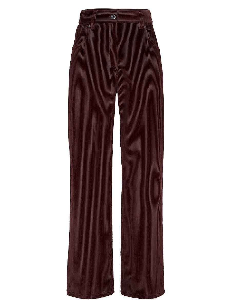 Women's Cotton Corduroy Straight Five Pocket Trousers with Monili - Burgundy - Size 8