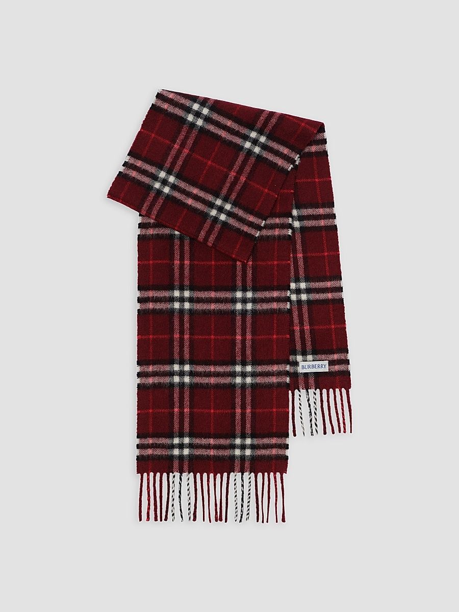 Kid's Check Cashmere Scarf - Oxblood Red