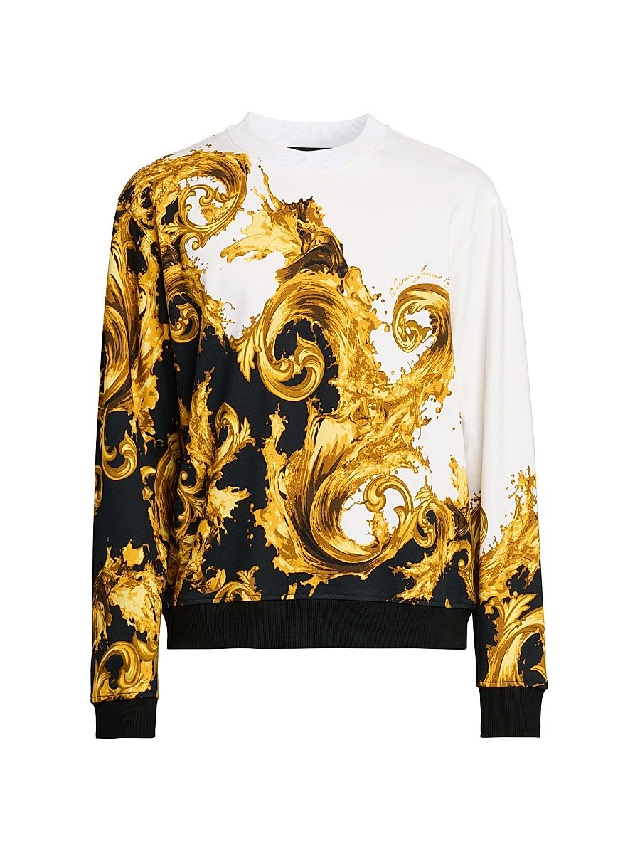 Men's Barocco Cotton Crewneck Sweatshirt - White Black Gold - Size XXL