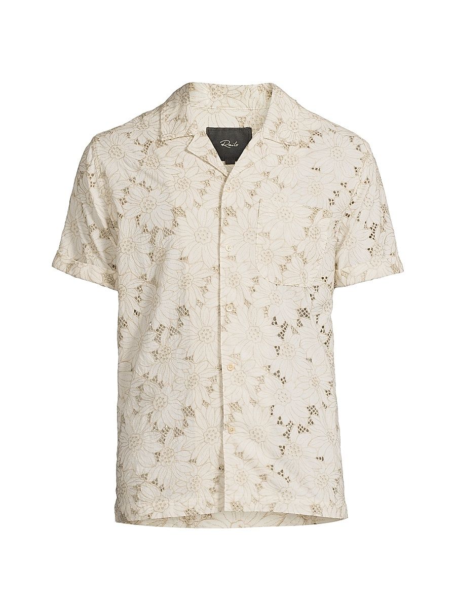 Men's Tyler Floral Embroidered Short-Sleeve Shirt - Khaki White Sunflower - Size XXL