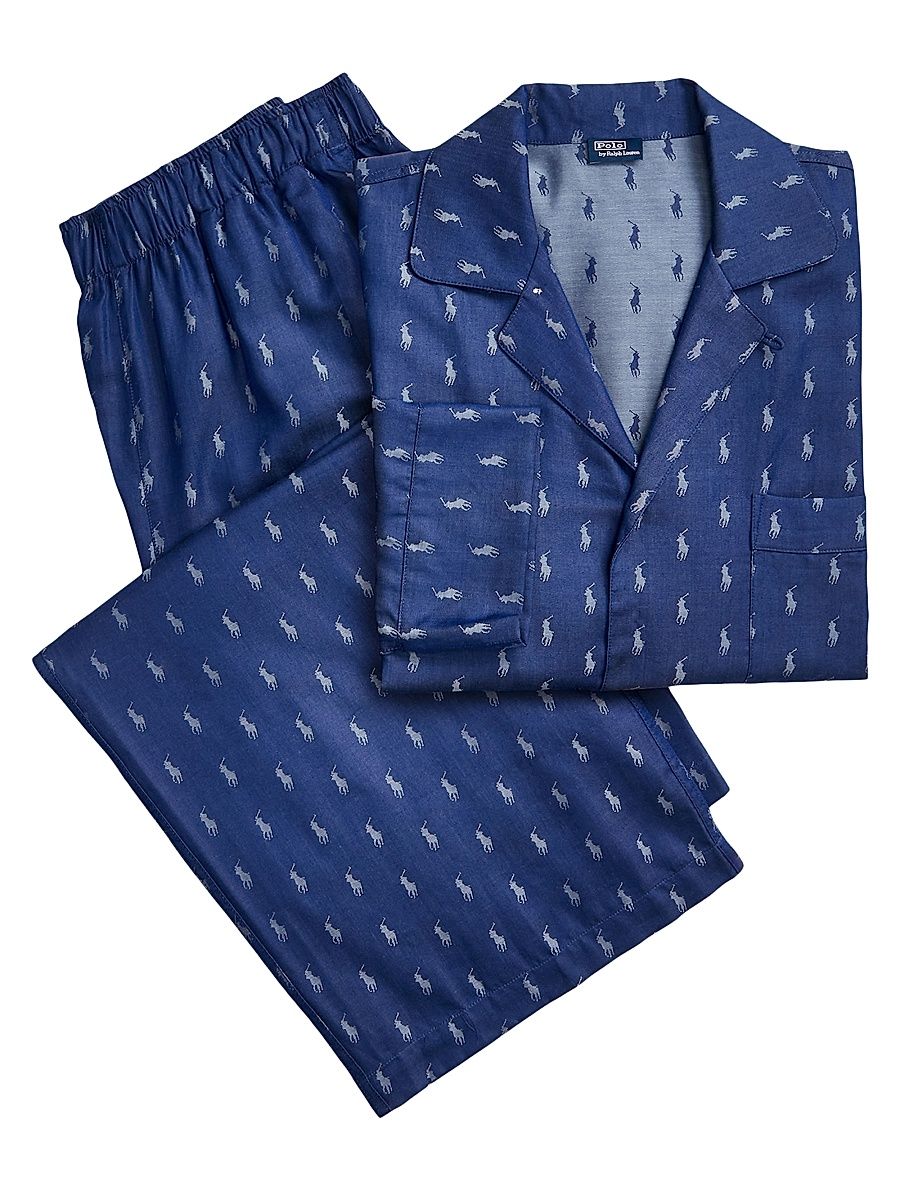 Women's Jacquard Polo Player Pajama Set - Navy - Size Large