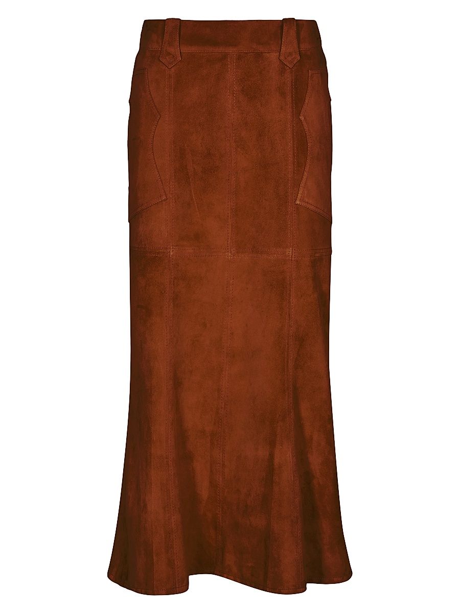 Women's Micaela Sundown Leather Midi-Skirt - Dark Caramel - Size 2