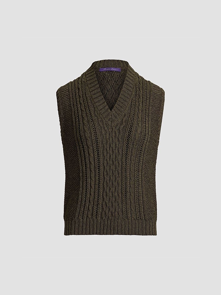 Women's Cable-Knit Silk-Cashmere Sweater Vest - Cypress - Size XS