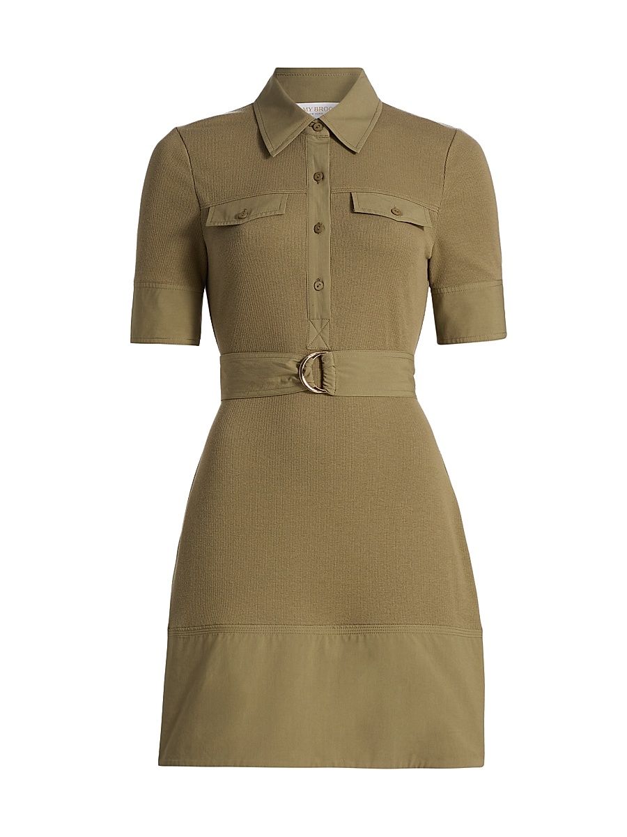 Women's Alessia Belted Rib-Knit Shirtdress - Light Loden - Size Large