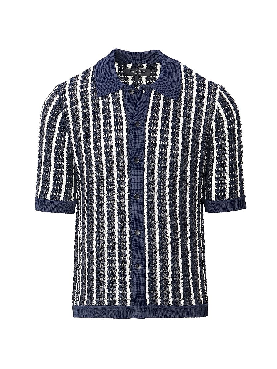 Men's Dalton Crotchet Cotton Shirt - Navy Multi - Size Medium