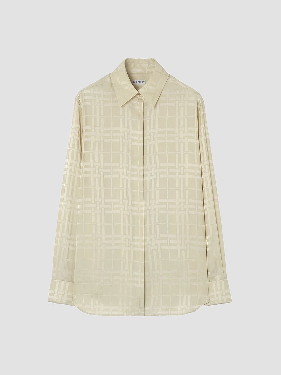 Women's Check Silk Classic-Fit Shirt - Champagne White - Size 16