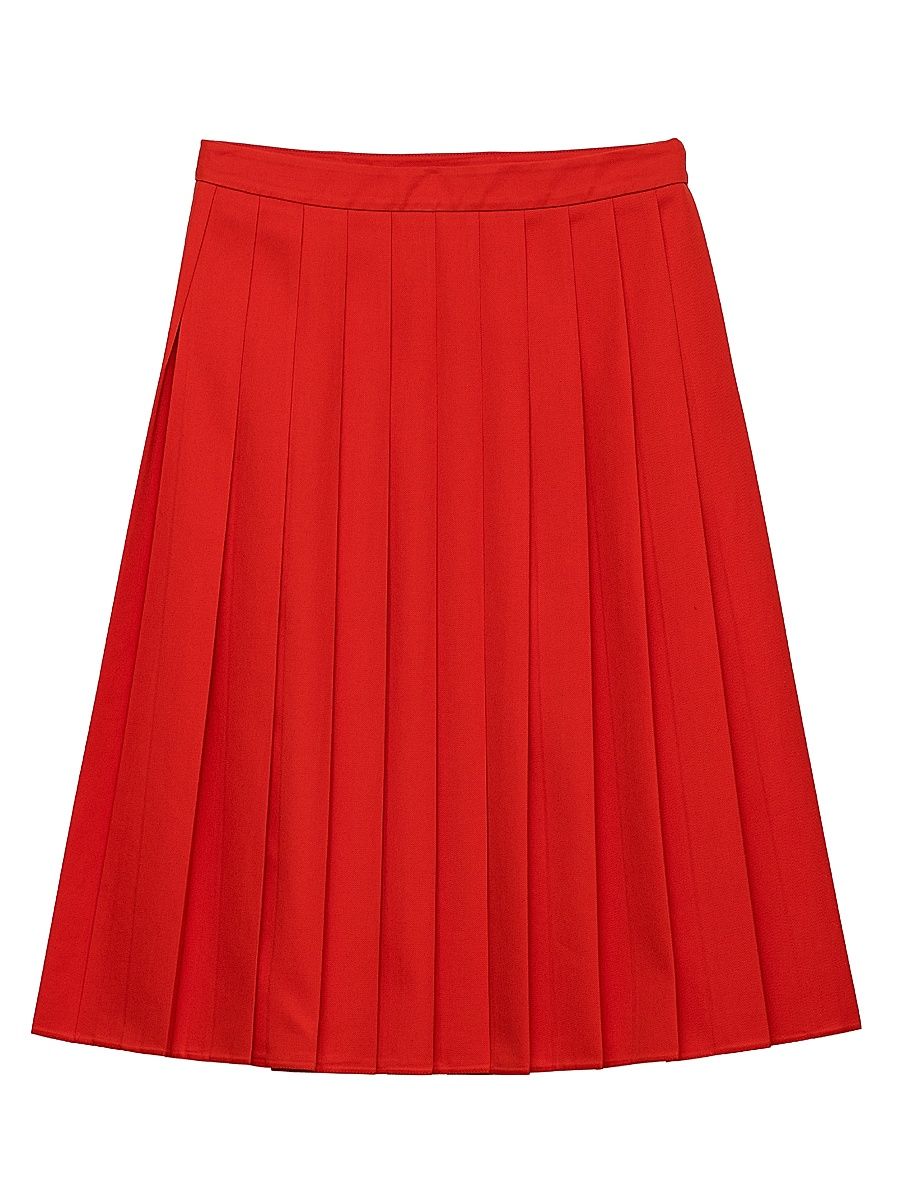 Women's Pleated Gabardine Midi-Skirt - Red - Size 0
