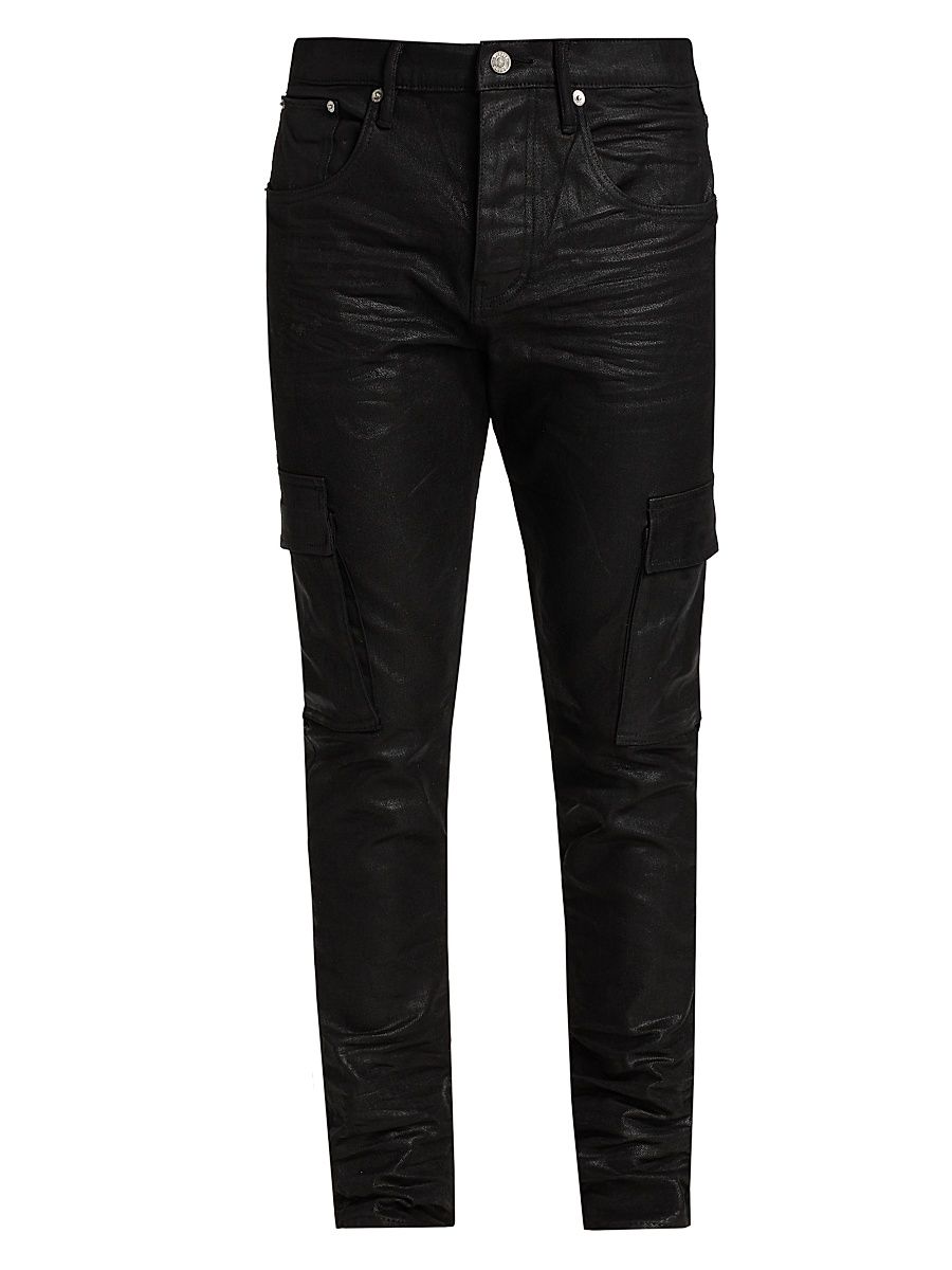 Purple Brand Men's Tar Coated Cargo Pants - Black Tar Coated - Size 36
