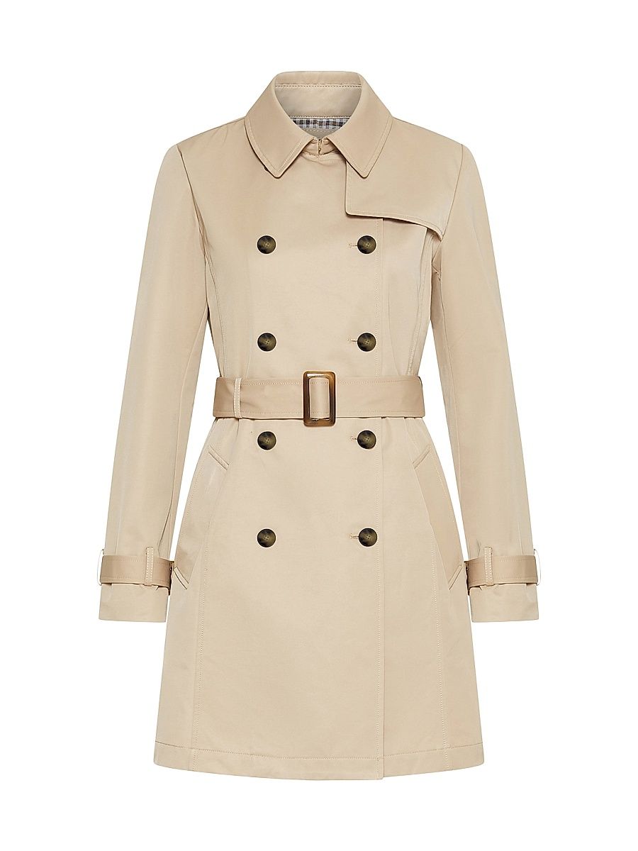 Women's Double Breasted Technical Cotton Trench Coat - Natural - Size 12