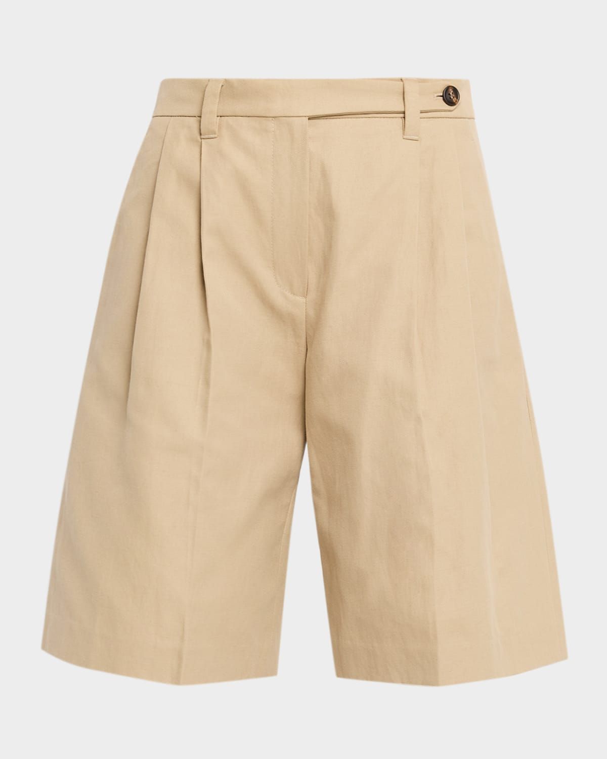 Pleated Cotton-Linen Bull Bermuda Shorts