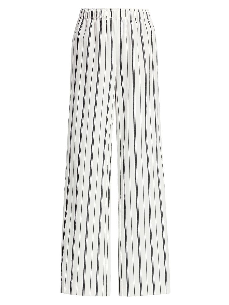 Women's Resort Striped Cotton-Blend Drawstring Pants - White Black - Size XXS