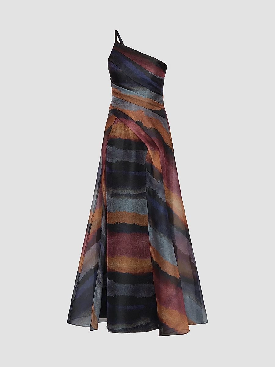 Women's Daniela Watercolor-Print One-Shoulder Gown - Iceberg Multi - Size 0
