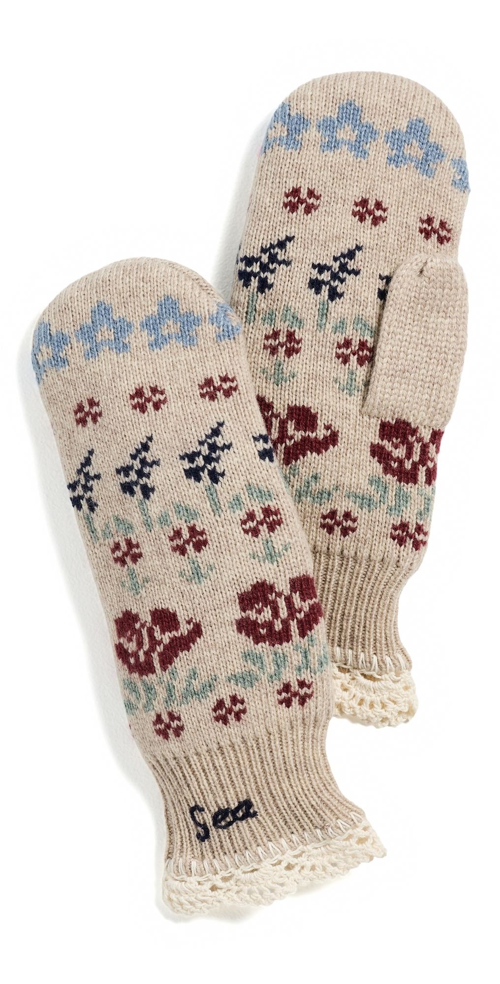 Sea Preston Fair Isle Knit Mittens Cream One Size