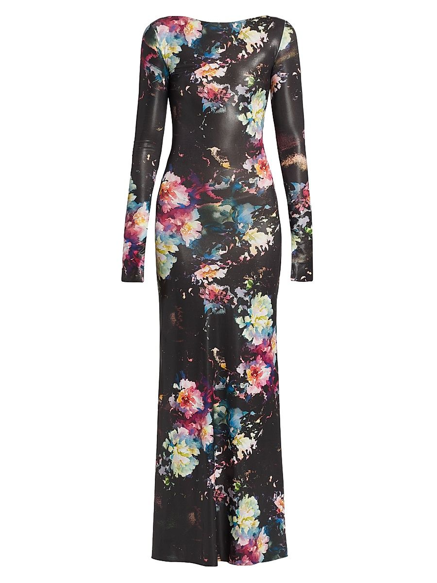 Women's Floral Jersey Gown - Techni Color Floral - Size Medium