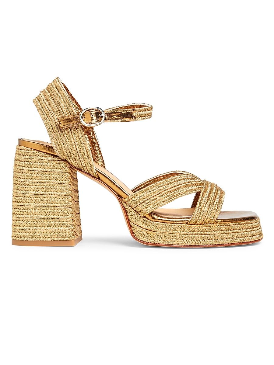 Women's Valle 100MM Woven Block-Heel Sandals - Oro Viejo - Size 9