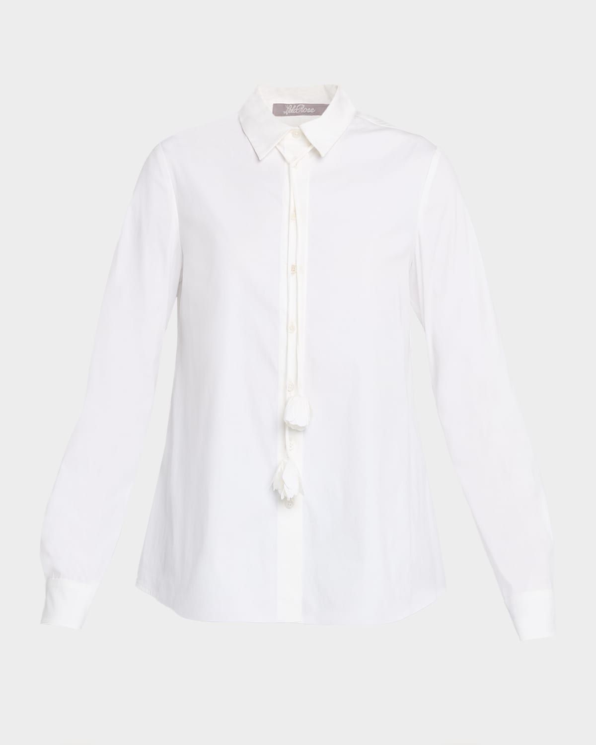 Rosette Tie Cotton Poplin Button-Down Shirt