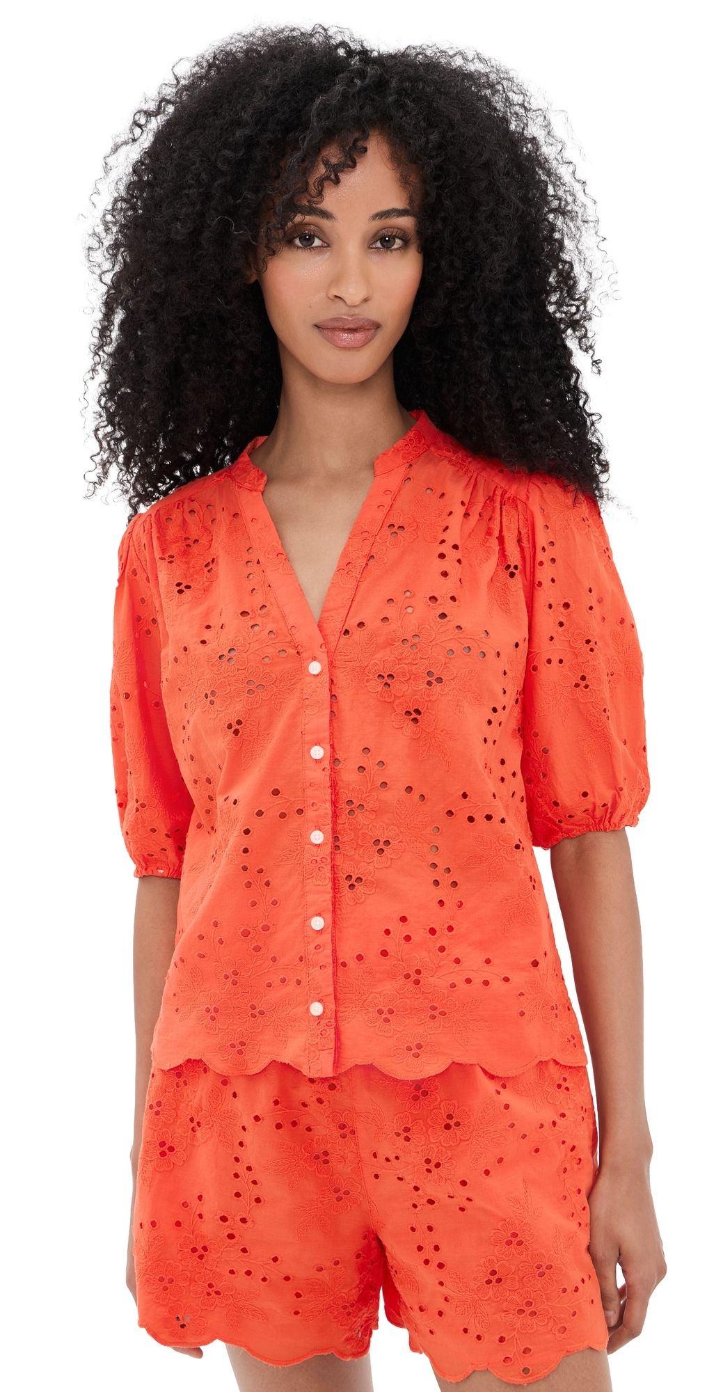 Birds of Paradis Loren Vermillion Eyelet Blouse Vermillion S
