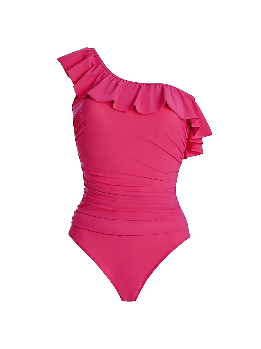 Women's Tutti Frutti Ruffled One-Shoulder One-Piece Swimsuit - Cherry - Size 10