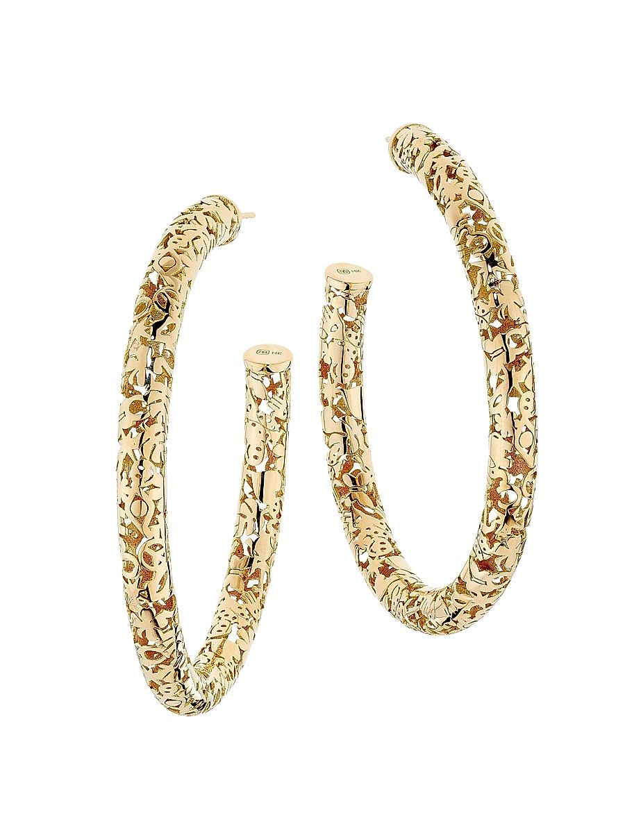 Women's Icon Wallpaper 14K Yellow Gold Large Tubular Hoop Earrings - Yellow Gold