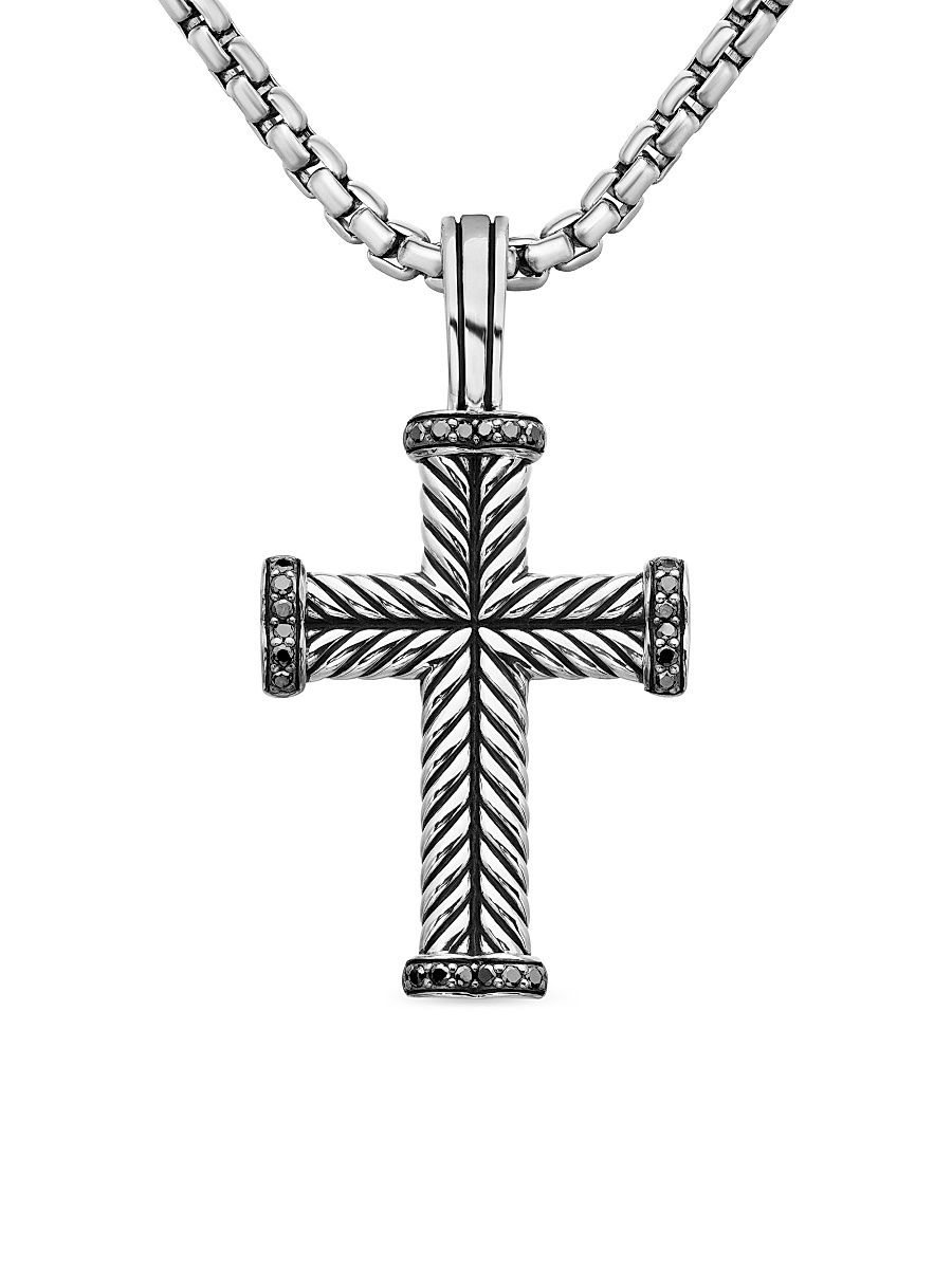 Men's Chevron Cross Pendant in Sterling Silver - Black Diamond