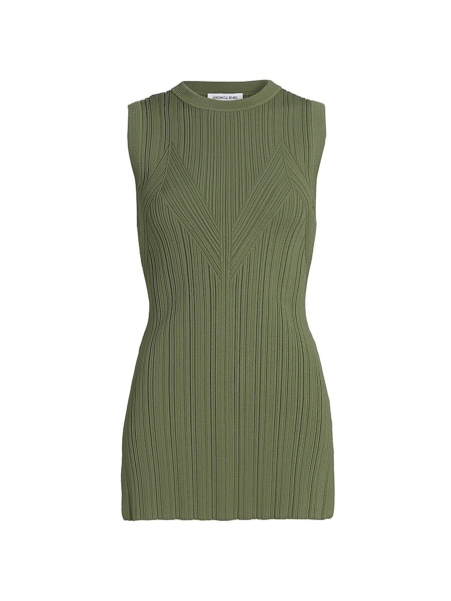 Women's Semma Rib-Knit Sleeveless Sweater - Stone Army - Size XS