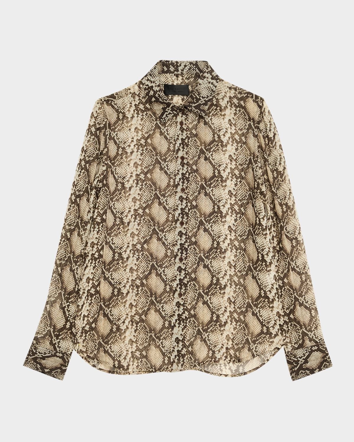 Gaia Slim Snake-Print Sheer Blouse
