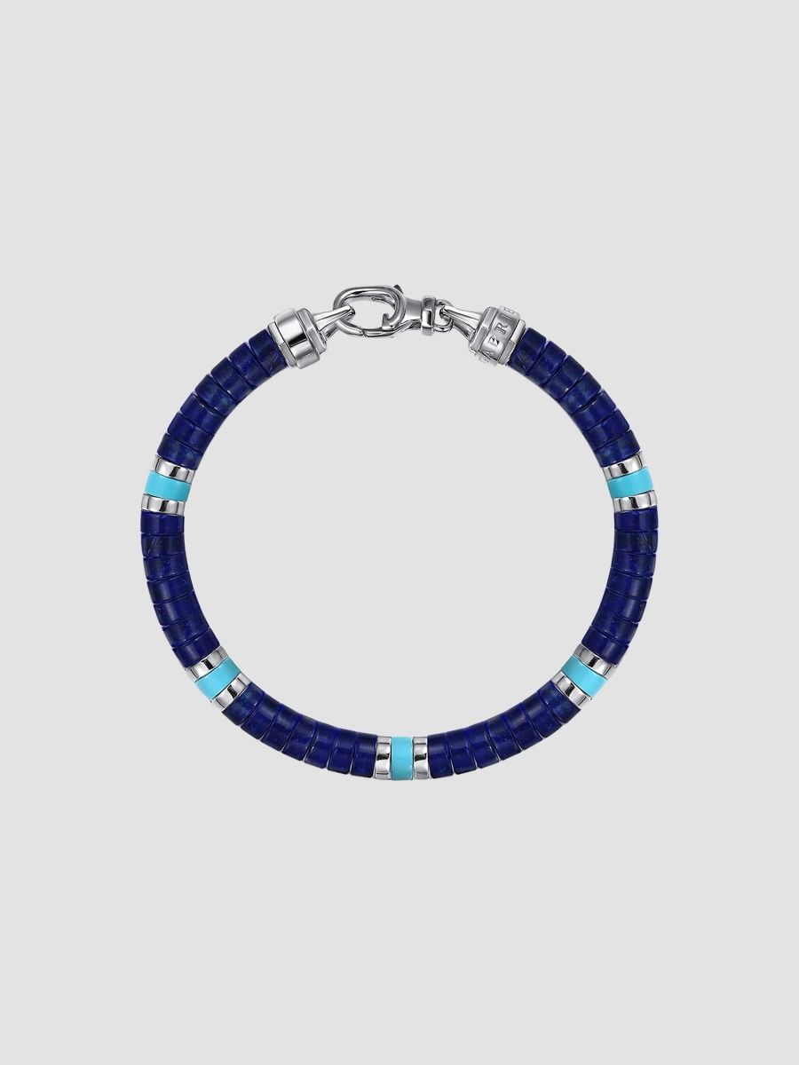 Gabriel & Co Men's Contemporary Sterling Silver, Lapis and Turquoise Beaded Bracelet - Blue - Size 7.5