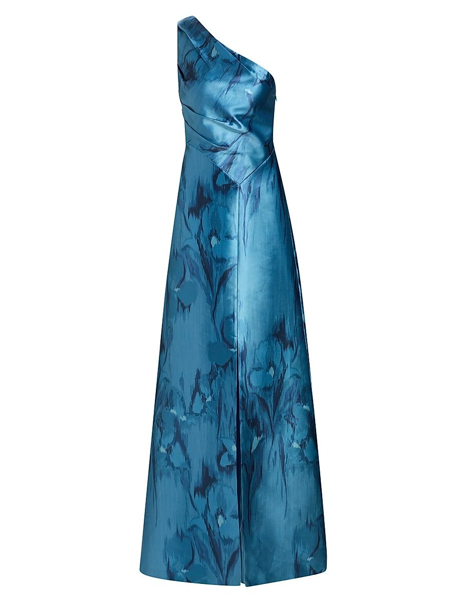 Women's Faith Printed Mikado One-Shoulder Gown - Spring Aqua - Size 16