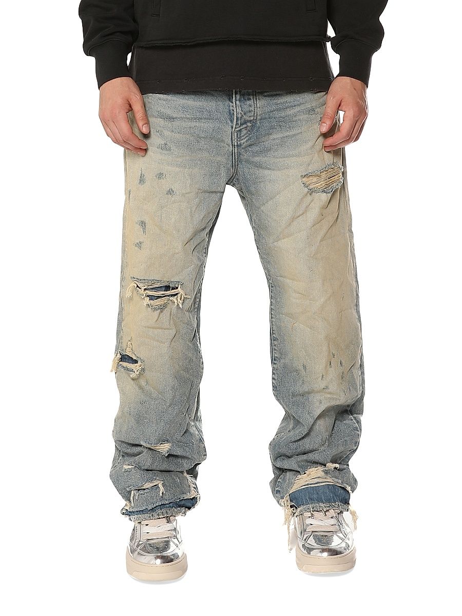 Men's Antique Distressed Mid-Rise Baggy Jeans - Light Indigo - Size 38