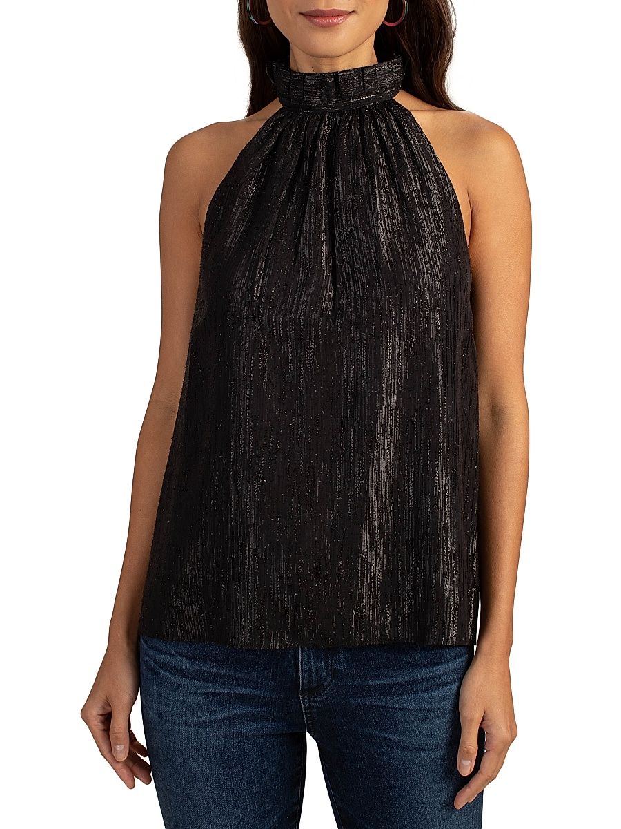 Women's Playful Shimmer Halter Top - Black - Size XL