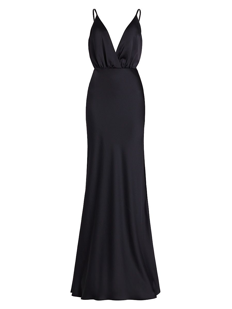 Women's Vick V-Neck Satin Gown - Black - Size 2