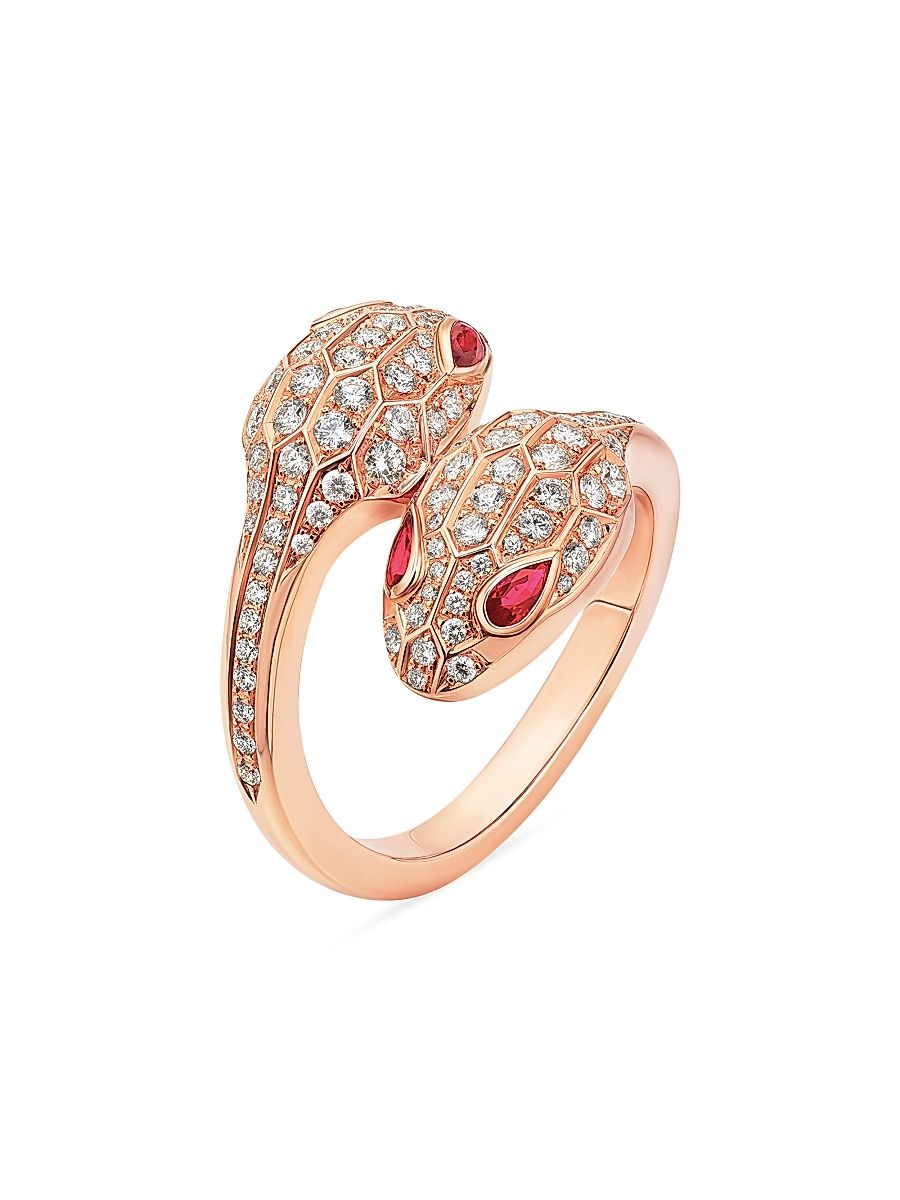 Women's Serpenti Seduttori 18K Rose Gold, Rubellite & 0.56 TCW Diamond Bypass Ring - Rose Gold - Size 7
