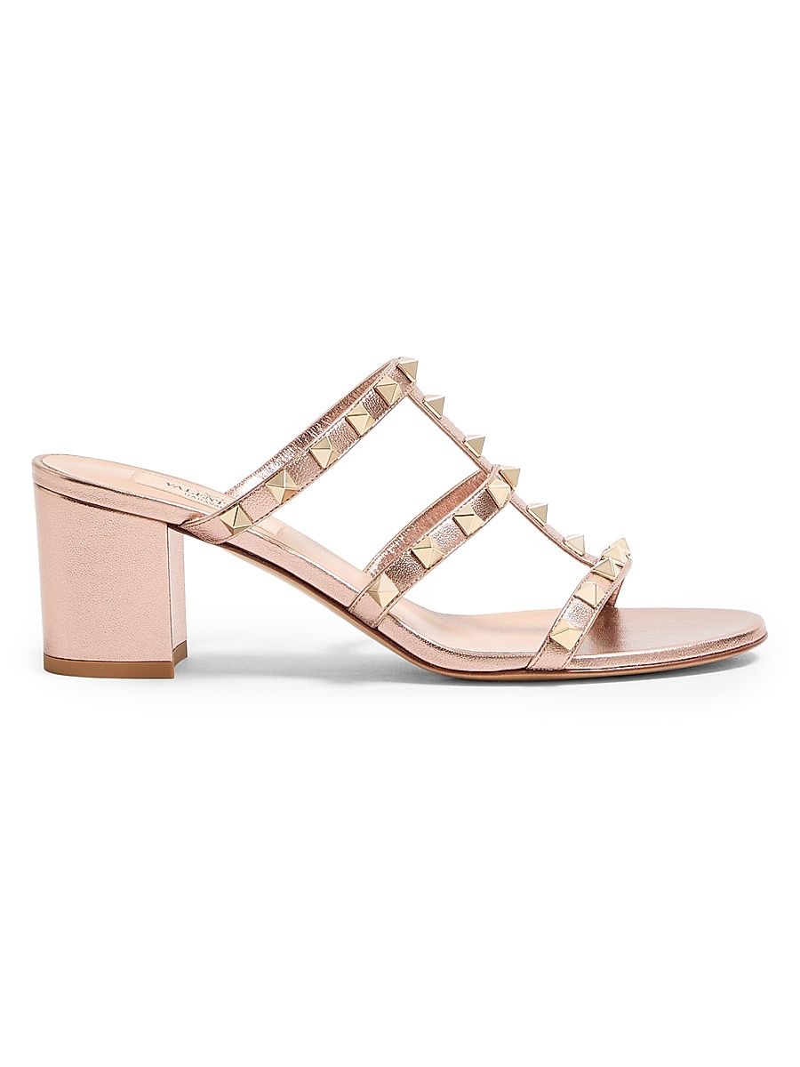 Women's Rockstud 60MM Slide Sandals in Laminated Nappa - Rose Cannelle - Size 12