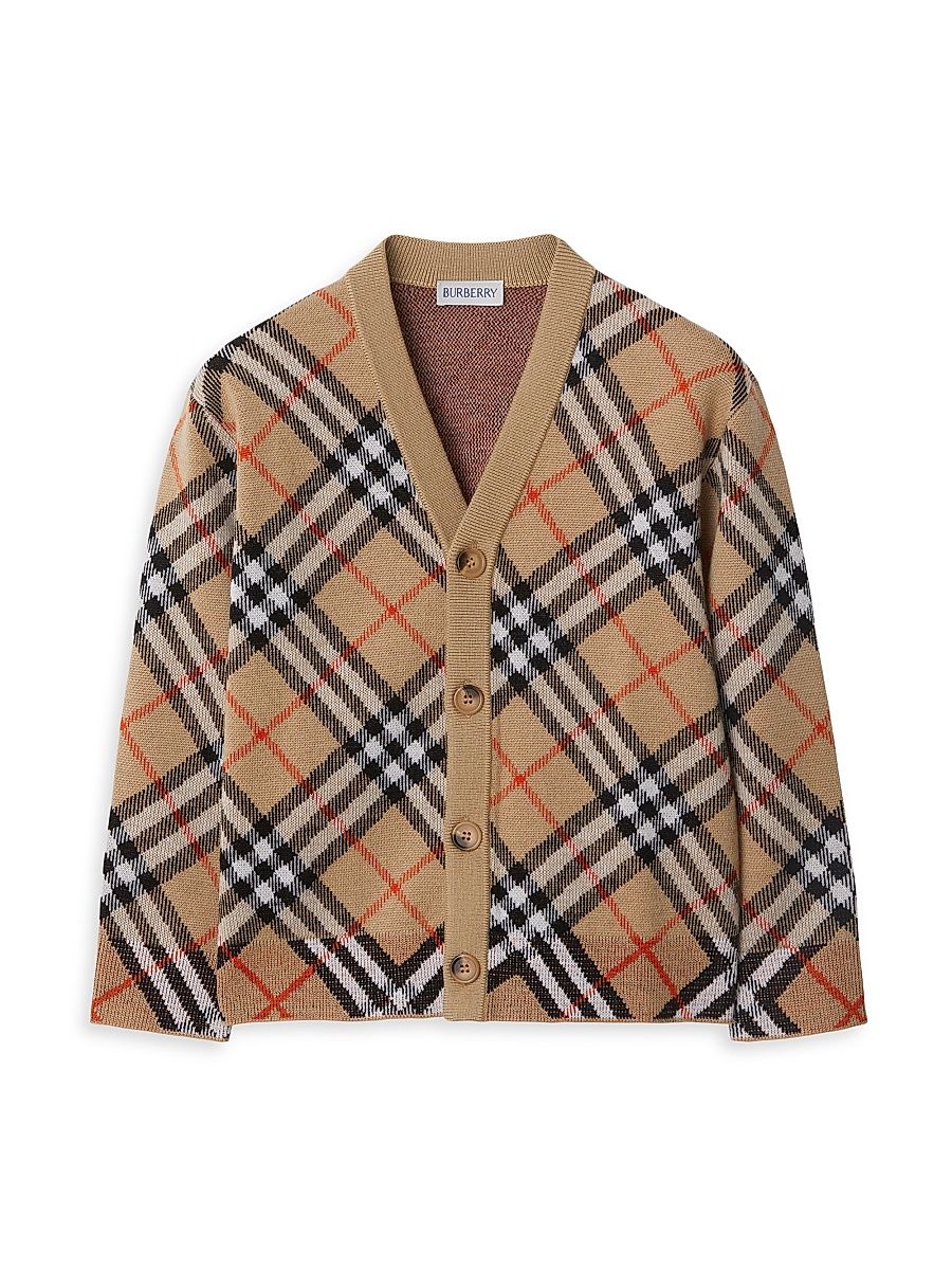 Baby's, Little Kid's & Kid's Wool Check Knit Cardigan - Sand Check - Size 6 Months