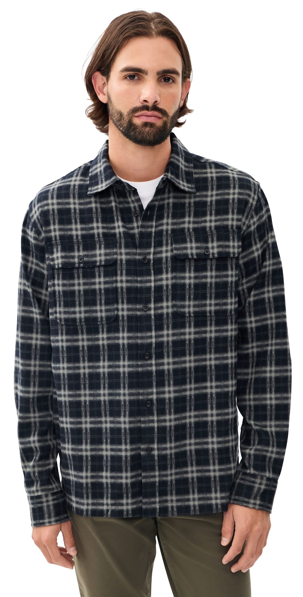 Joe's Jeans Plaid Double Flap Pocket Shirt Navy Multi M