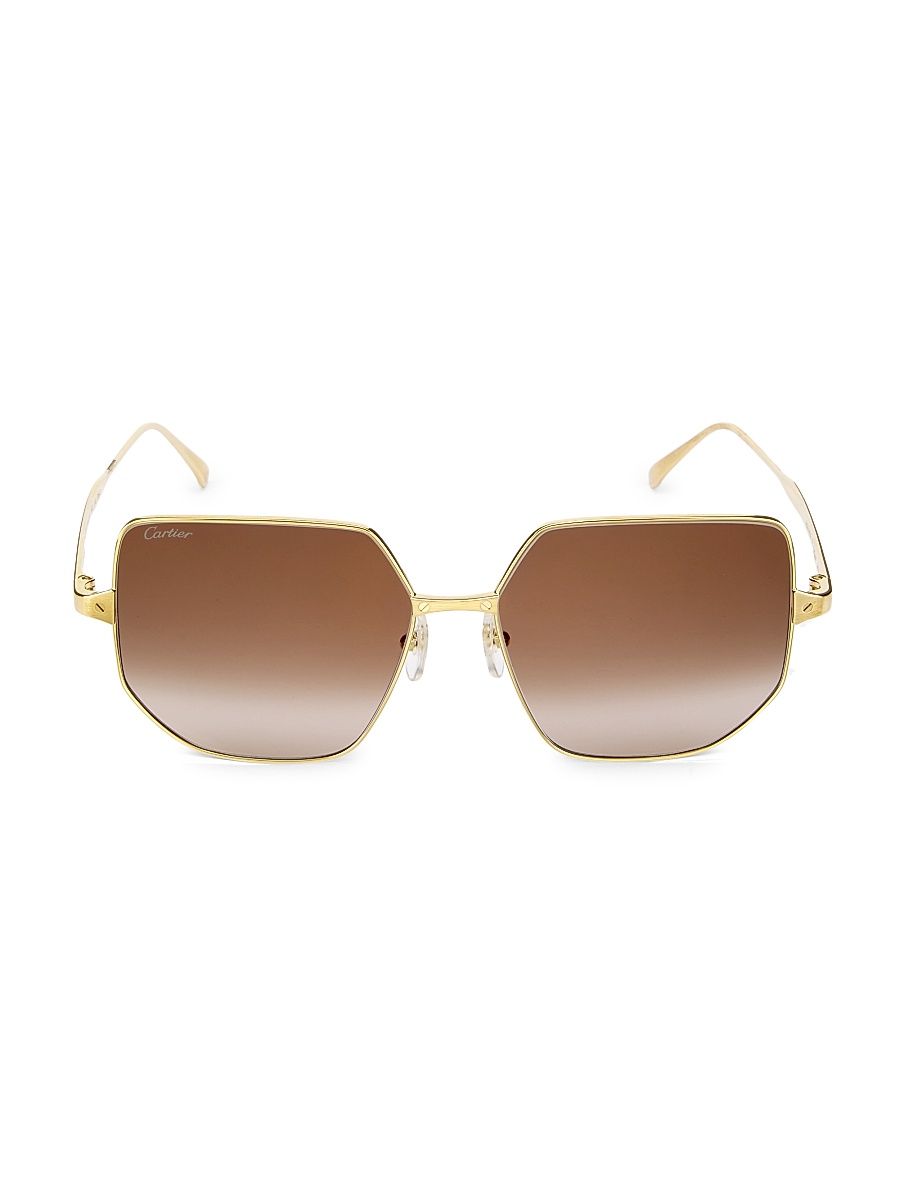 Women's Santos De Cartier 58MM Geometric Sunglasses - Gold