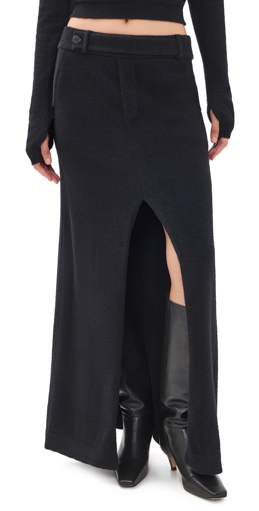 Seven Wonders Magnolia Front Slit Knit Maxi Skirt Black XS