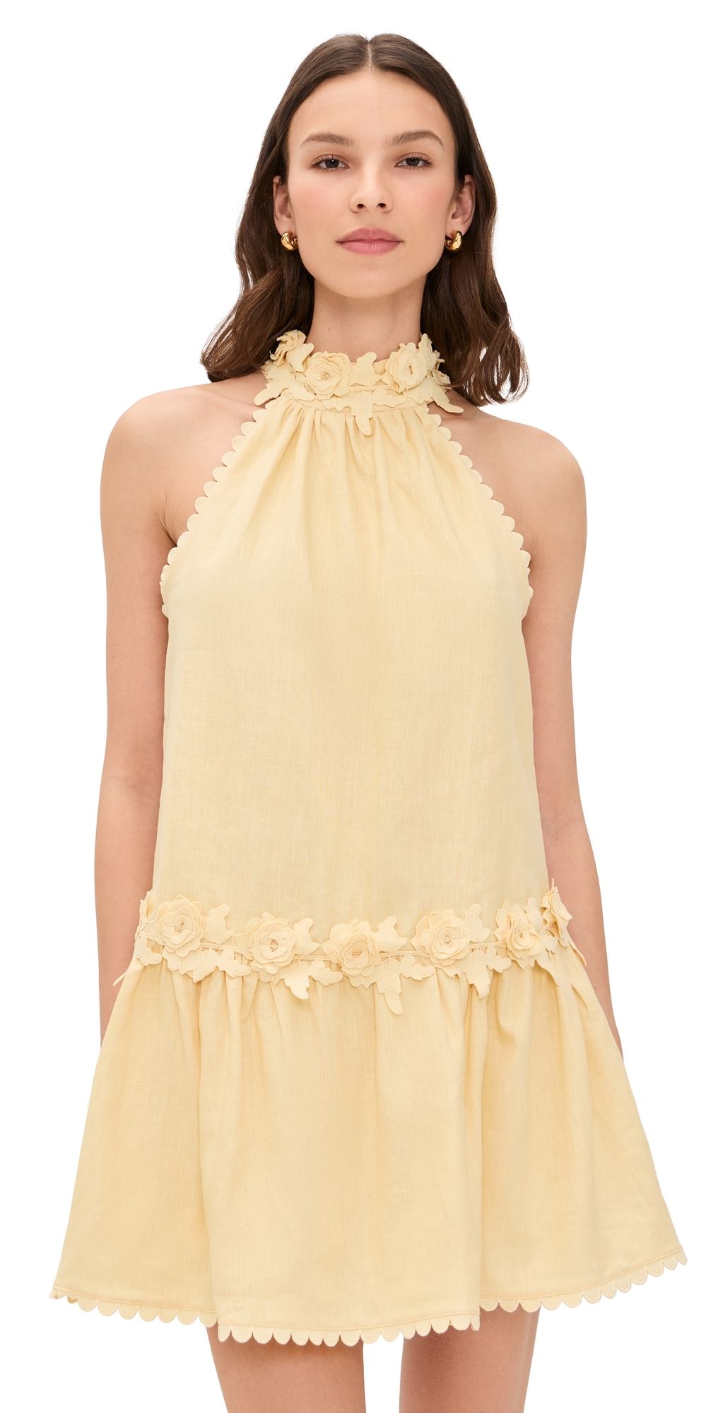 English Factory Halter Flower Detail Mini Dress Butter Yellow S