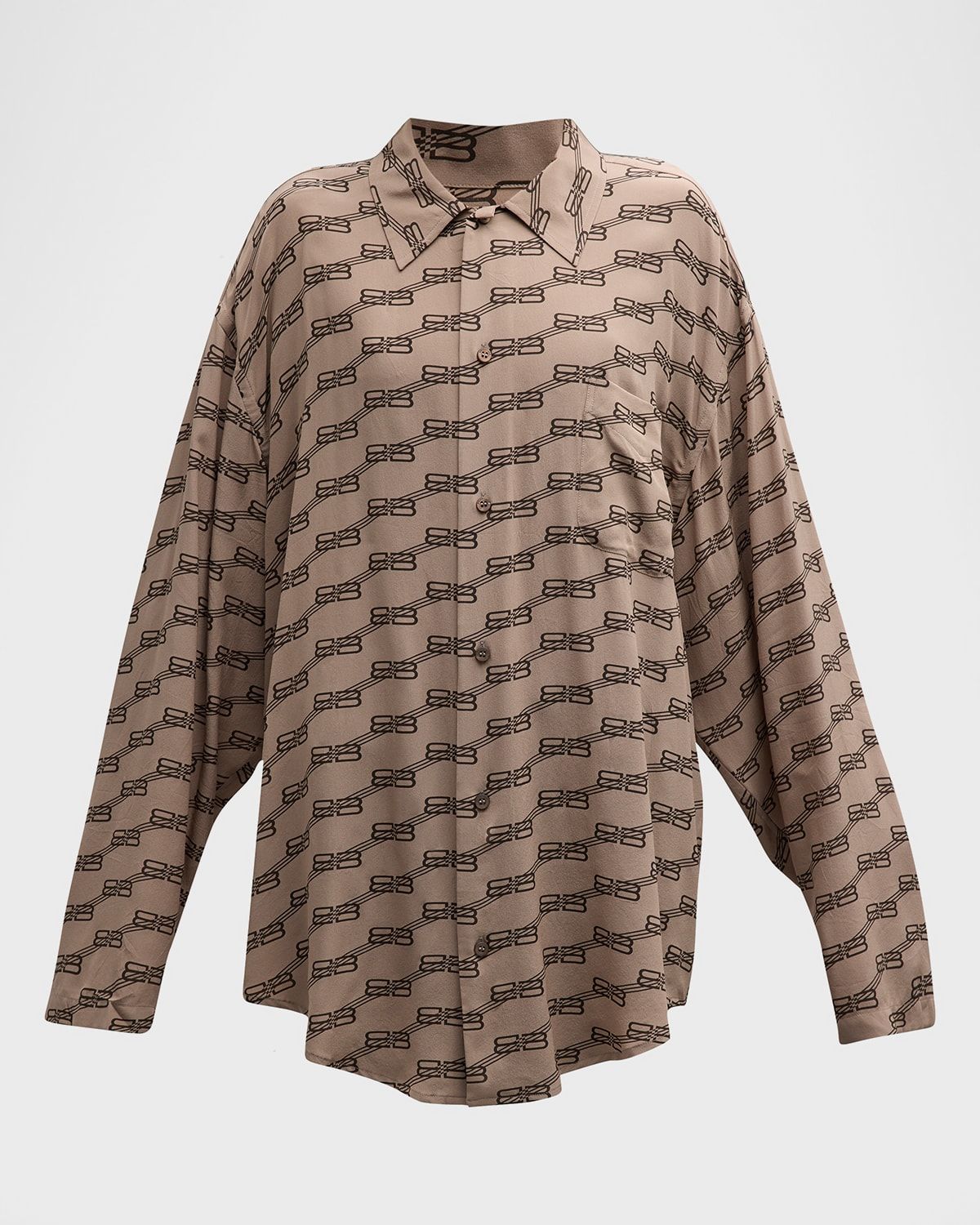 Bb Logo Long-Sleeve Minimal Collared Silk Shirt