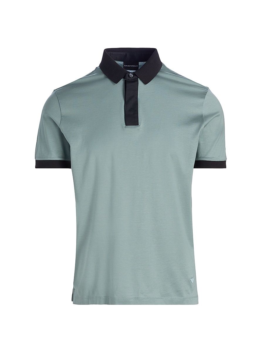 Men's Contrast-Tipped Jersey Polo Shirt - Teal Navy - Size XXL