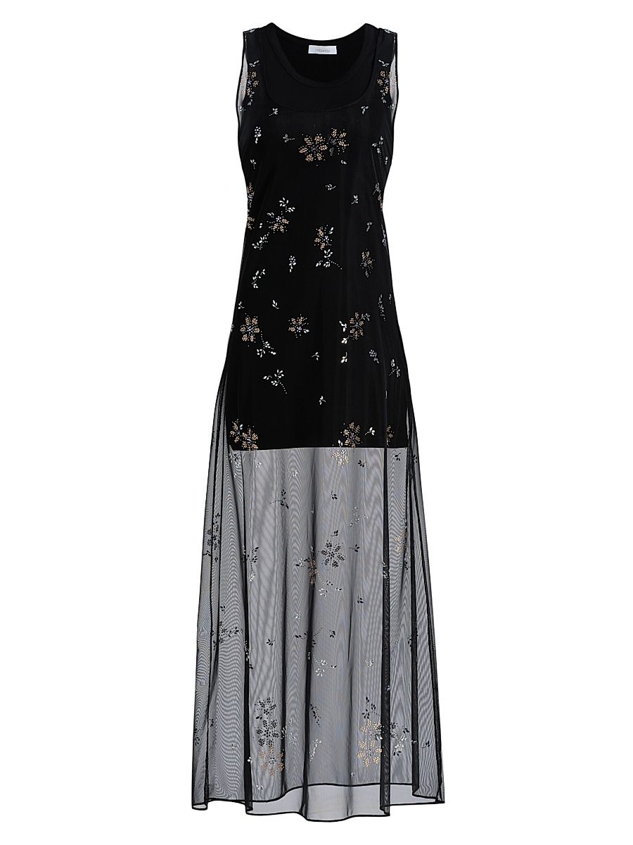 Rabanne Women's Hotfix Floral Tulle Tank Maxi Dress - Black - Size 2