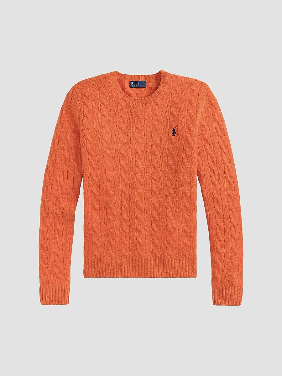 Polo Ralph Lauren Women's Wool-Cashmere Cable-Knit Sweater - Orange Rust Heather - Size XS