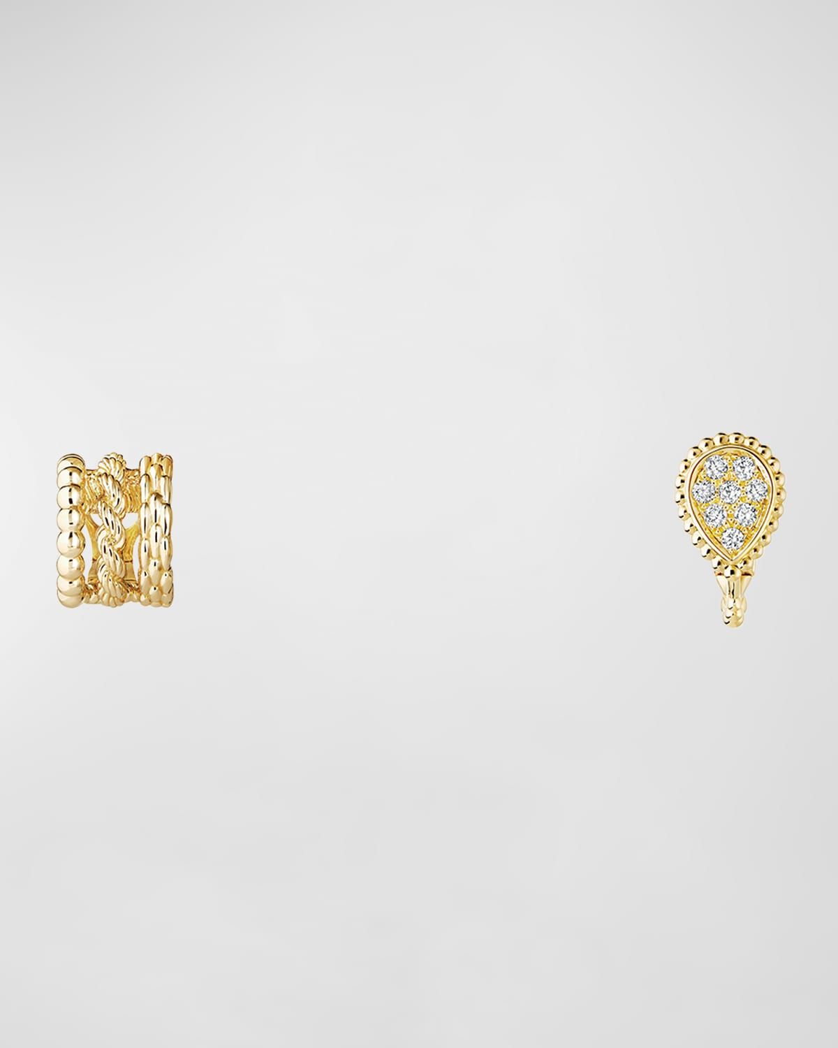 Serpent Boheme 18K Yellow Gold Small Asymmetric Diamond Earrings