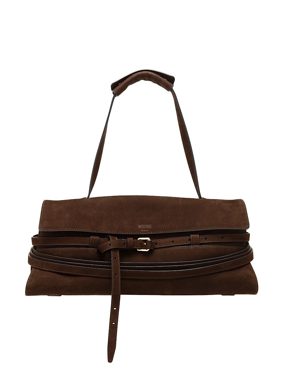 Women's Belted Suede Shoulder Bag - Chocolate