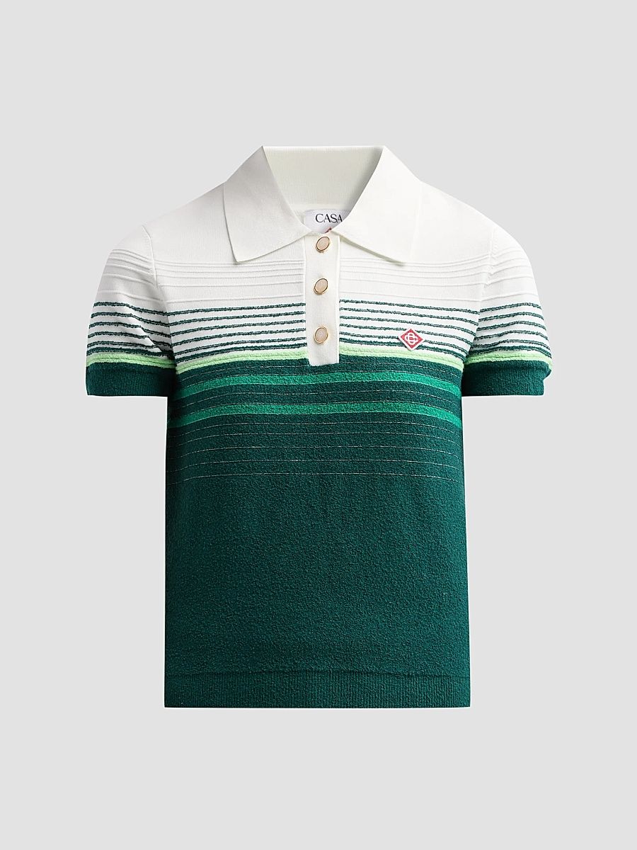 Women's Staggered Stripe Cotton-Blend Polo Shirt - White Green - Size XL